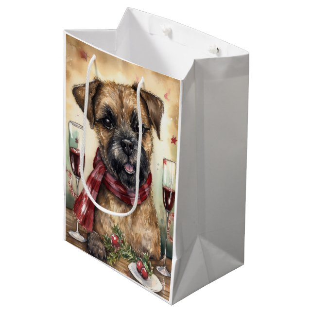 Border Terrier New Year Medium Gift Bag (Front Angled)