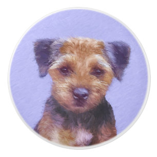 Border Terrier Painting - Cute Original Dog Art Ceramic Knob