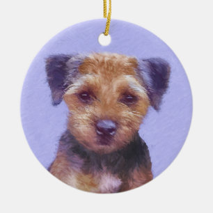 Border Terrier Painting - Cute Original Dog Art Ceramic Ornament