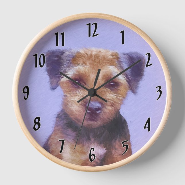 Border Terrier Painting - Cute Original Dog Art Clock (Front)