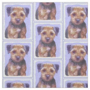 Border Terrier Painting - Cute Original Dog Art Fabric