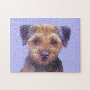 Border Terrier Painting - Cute Original Dog Art Jigsaw Puzzle