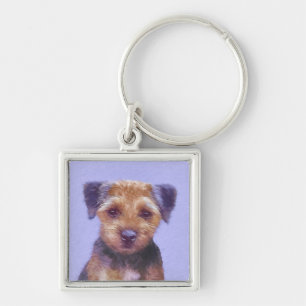 Border Terrier Painting - Cute Original Dog Art Key Ring