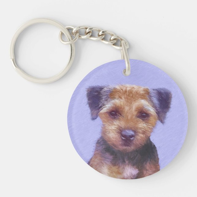 Border Terrier Painting - Cute Original Dog Art Key Ring (Front)