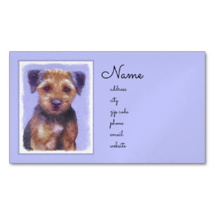 Border Terrier Painting - Cute Original Dog Art Magnetic Business Card