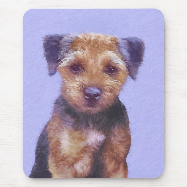 Border Terrier Painting - Cute Original Dog Art Mouse Pad (Front)
