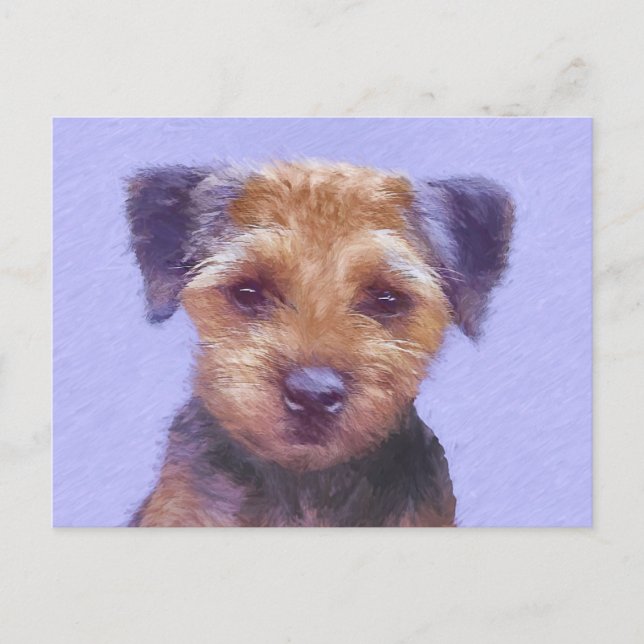 Border Terrier Painting - Cute Original Dog Art Postcard (Front)