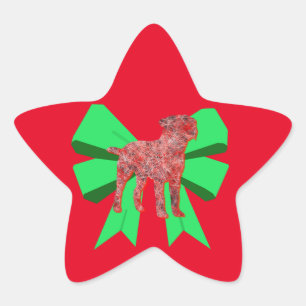 Border Terrier Red Dog & Green Bow Christmas Star Sticker