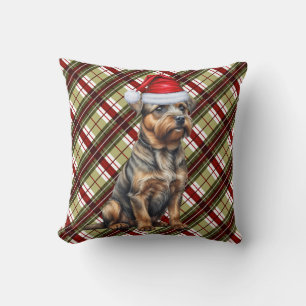 Border Terrier Red Green Plaid Christmas Dog Cushion