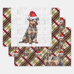 Border Terrier Red Green Plaid Christmas Wrapping Paper Sheet