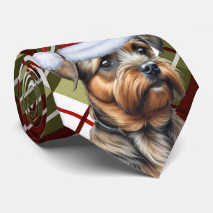 Border Terrier Red Green Plaid Holiday Christmas Tie