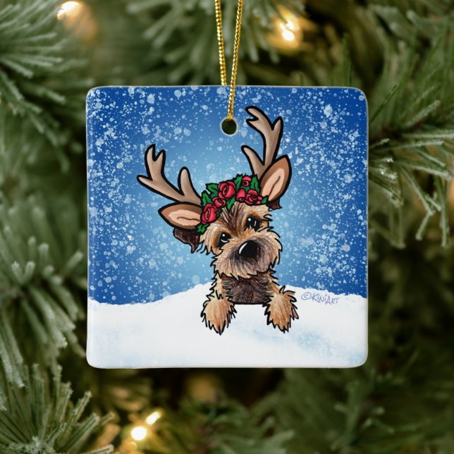 Border Terrier Reindeer Ceramic Ornament (Tree)