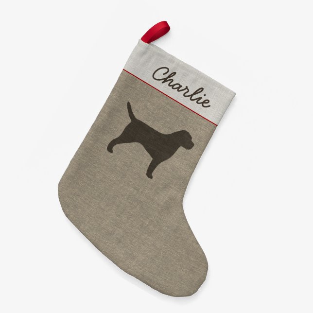 Border Terrier Silhouette Cute Dog Lover's Holiday Small Christmas Stocking (Front (Hanging))