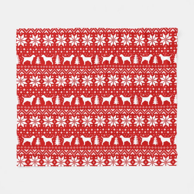 Border Terrier Silhouettes Dogs Christmas Pattern Fleece Blanket (Front (Horizontal))