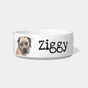 Border Terrier speckled ink drawing, personalised Bowl