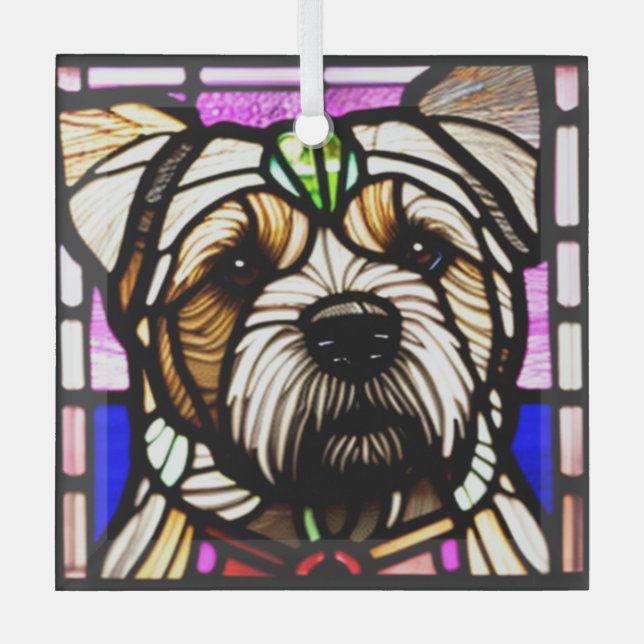 Border Terrier "Stained Glass" Glass Tree Decoration (Front)