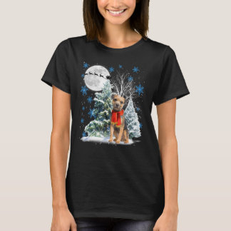 Border Terrier Under Moonlight Snow Christmas Paja T-Shirt