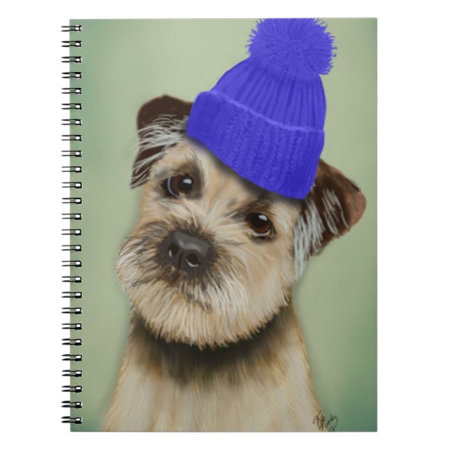 Border Terrier with Blue Bobble Hat Notebook (Front)