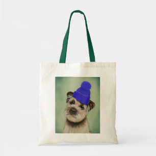 Border Terrier with Blue Bobble Hat Tote Bag