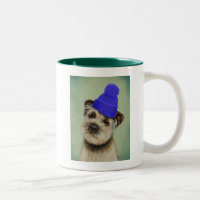 Border Terrier with Blue Bobble Hat