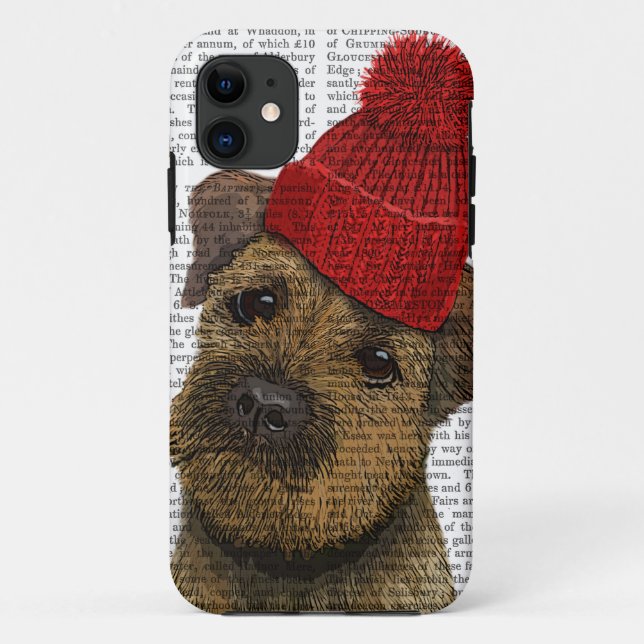 Border Terrier with Red Bobble Hat 3 Case-Mate iPhone Case (Back)