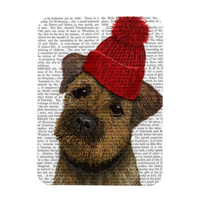 Border Terrier with Red Bobble Hat 3 Magnet (Vertical)