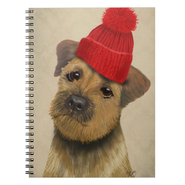 Border Terrier with Red Bobble Hat Notebook (Front)