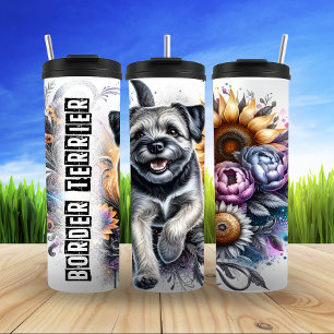 Border Terrier's Joyful Floral Journey Thermal Tumbler