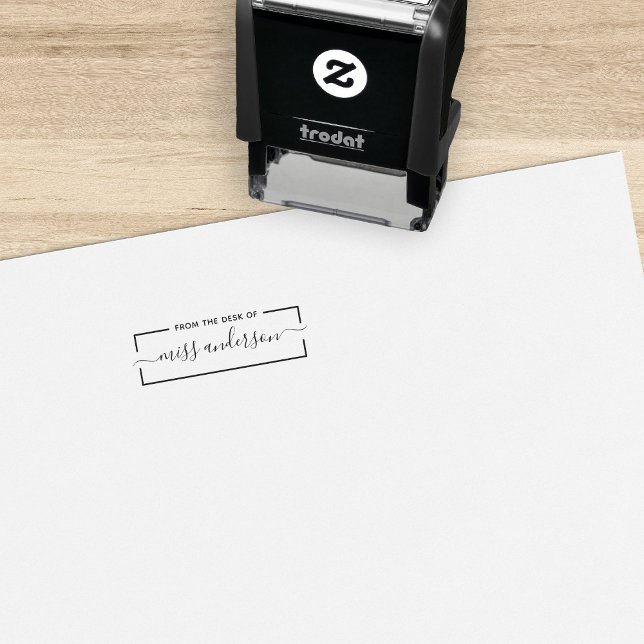 Bordered From The Desk Of Teacher Script Name Self-inking Stamp (Creator Uploaded)