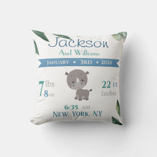 Bordered Green Leaves Baby Stats with Rhino Cushion