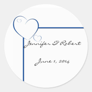 Bordered Hearts in Sapphire Blue Classic Round Sticker