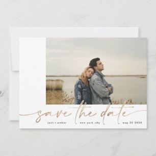 Bordered   Modern Simple White Photo Gold Foil Save The Date