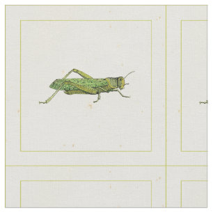 Bordered Print of Green Grasshopper Fabric