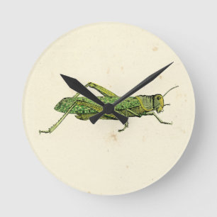 Bordered Print of Green Grasshopper Round Clock