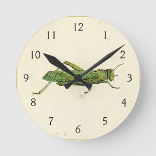 Bordered Print of Green Grasshopper Round Clock