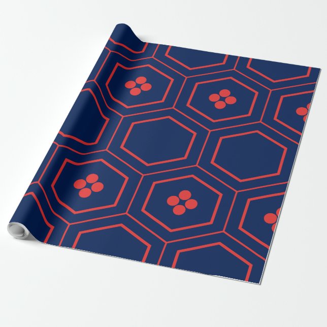 Bordered red kikkou  japanese pattern wrapping paper (Unrolled)