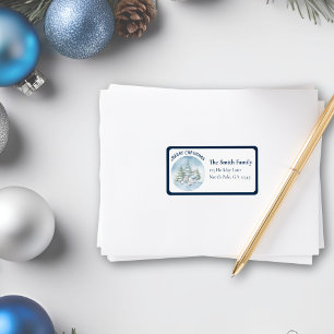 Bordered Watercolor Woodland Animals Christmas Label