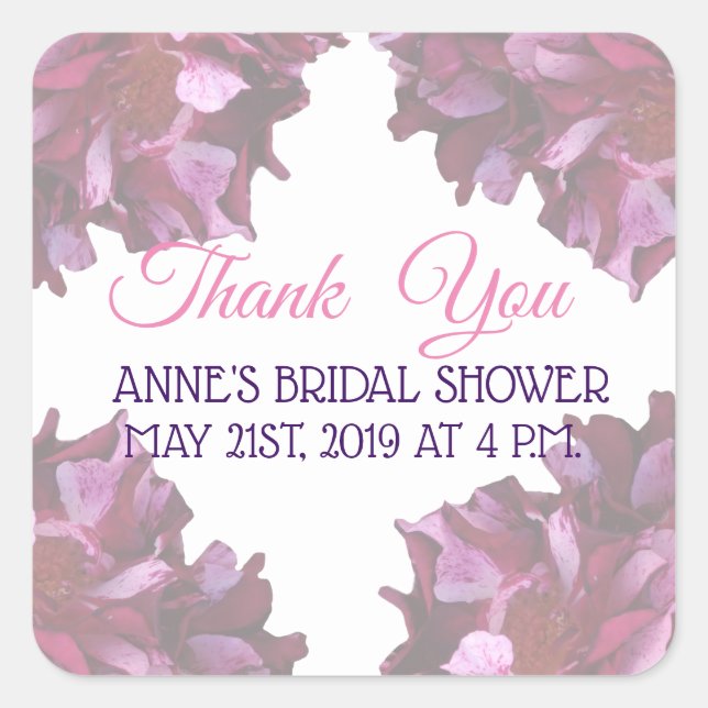 Bordeux Rose Flowers  Bridal Shower Stickers (Front)