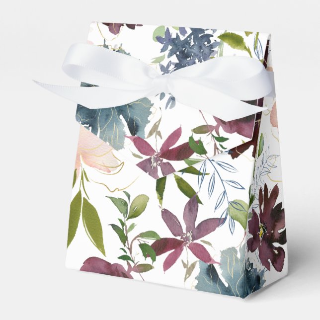 Bordo and Navy Floral Wedding Favour Box (Front Side)