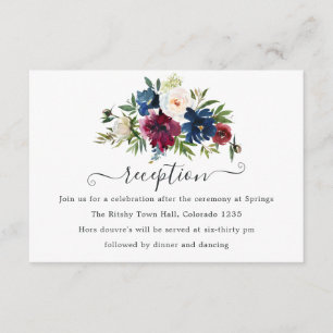 Bordo and Navy Watercolor Floral Reception Enclosure Card