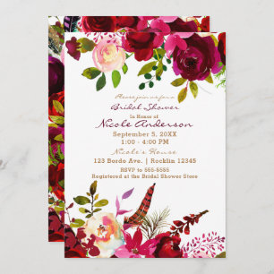 Bordo Burgundy Maroon Boho Floral Bridal Shower Invitation