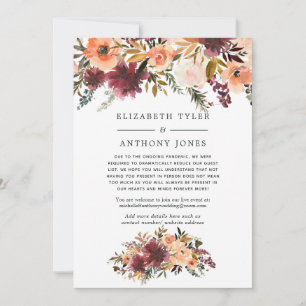 Bordo Peach Floral Reduced Wedding Guest List Announcement