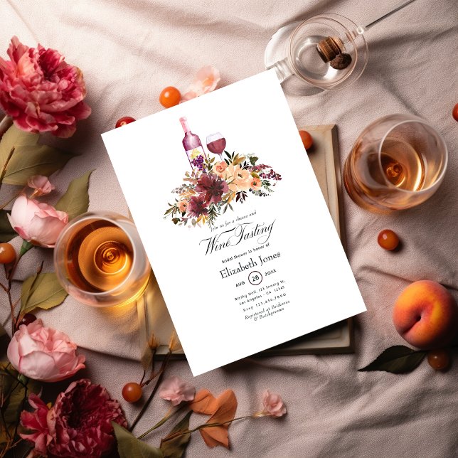 Bordo Peach Floral Wine Tasting Wedding Invitation (Creator Uploaded)