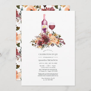 Bordo Peach Floral Wine Themed Celebration of Life Invitation
