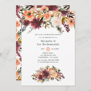 Bordo Peach Watercolor Bridesmaids Luncheon Invitation