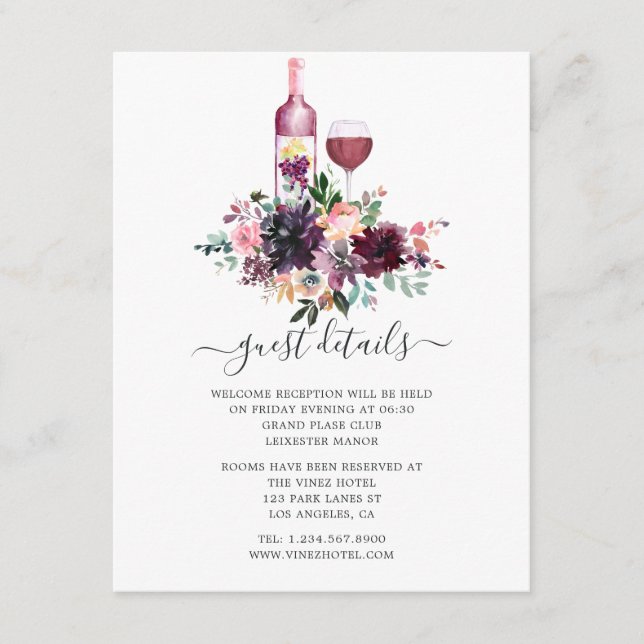 Bordo Wine Tasting Wedding Reception Guest Details Enclosure Card (Front)