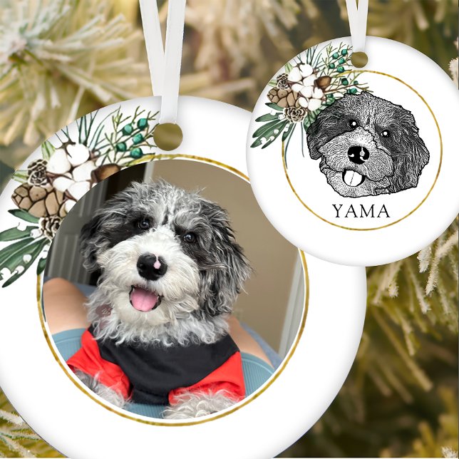 Bordoodle Dog Hand Drawing Personalised Ceramic Ornament (Creator Uploaded)