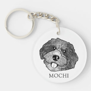 Bordoodle Dog Hand Drawing Personalised Key Ring