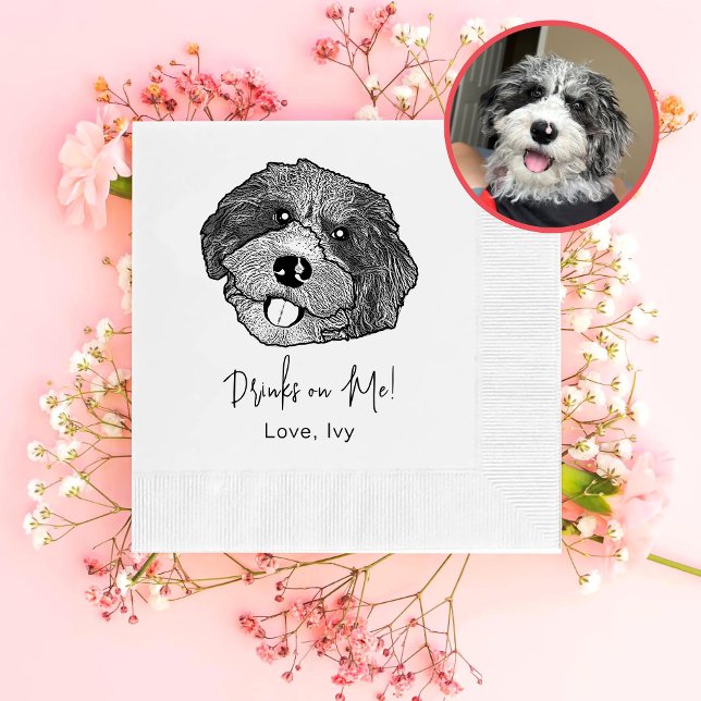 Bordoodle Dog Hand Drawing Personalised Napkin (Creator Uploaded)