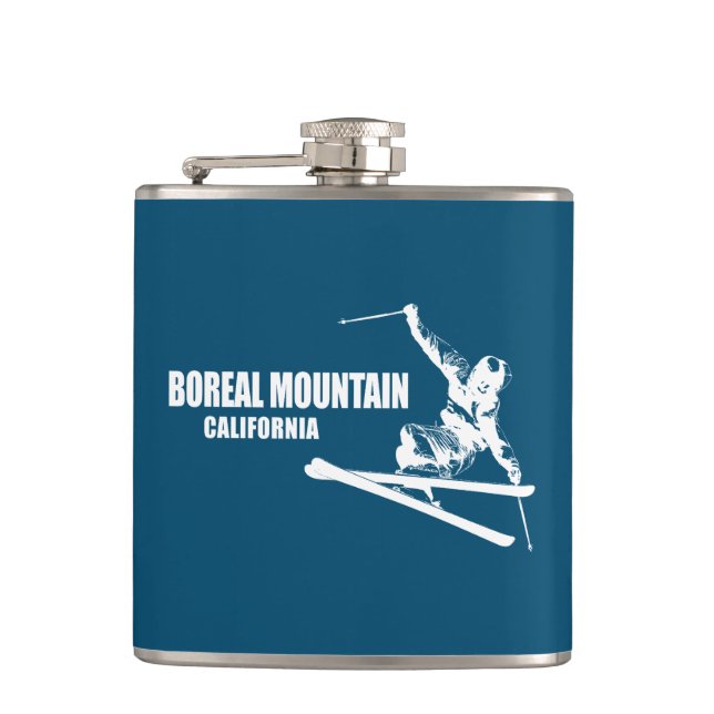 Boreal Mountain California Skier Hip Flask (Front)